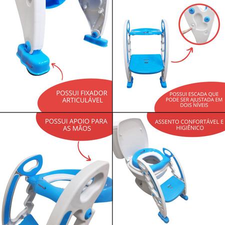 Imagem de Assento Sanitário Redutor Infantil com Escada e Alça Dobrável Portátil Azul Importway Bw-184 Az