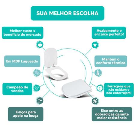 Imagem de Assento Sanitário Tampa de Vaso Branco MDF Laqueado Duna para bacia Deca