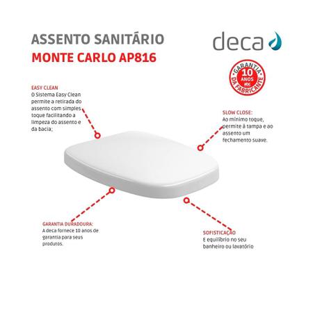 Imagem de Assento Sanitário Termofixo Amortecido Easyclean Monte Carlo Ap816 Branco Deca