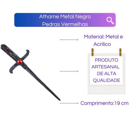 Imagem de Athame Metal Negro 19 cm Pedra Vermelha e Preto