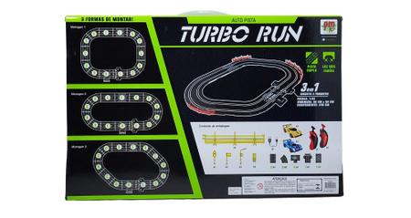 Imagem de Auto Pista Turbo Run Circuito 3 Formatos DM Toys Autorama 240cm 2 Carrinhos com Luz Controle Remoto