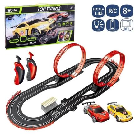 AUTORAMA PISTA DE CORRIDA COM DUPLO LOOPING 2 CARROS COM LUZ 3 EM 1 AUTO  PISTA ELETRICA TOP TURBO