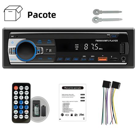 Imagem de Autorrádio Bluetooth com MP3 Player 1DIN Hippbqcc - Entrada USB, SD, Aux e FM