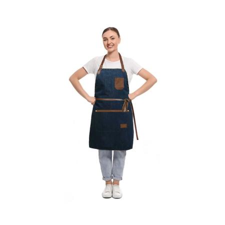Imagem de Avental Jeans Couro e Chapeu de Cozinheiro Chef de Cozinha