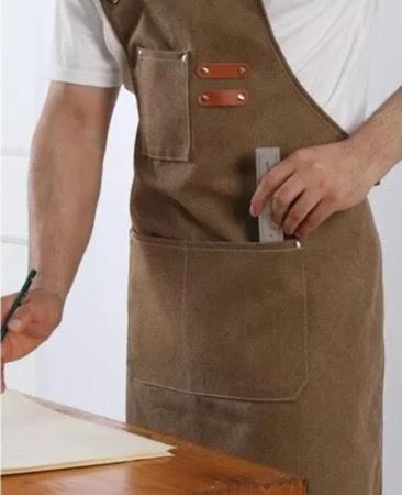 Imagem de Avental profissional multifuncional impermeável bolsos marrom bartender, salão eletricista, tosador pet