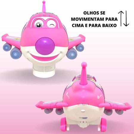 Avião De Brinquedo Musical Gira 360 Bate E Volta Com Som Luz