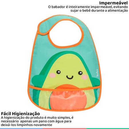 Imagem de Babador Bebê Impermeável com Bolso Coletor de Migalhas +3 Meses Frutti Avocado Buba