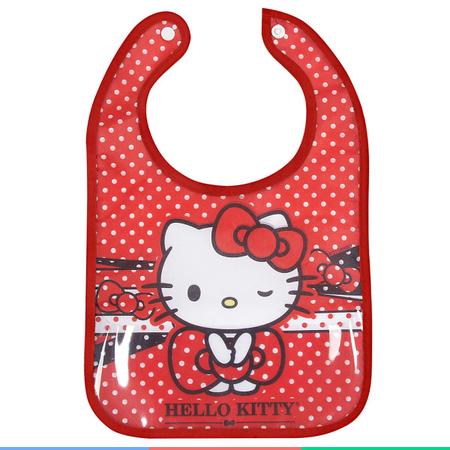 Imagem de Babador Infantil Para Bebê Com Bolso Coletor De Migalhas e Botão Hello Kitty BabyGo