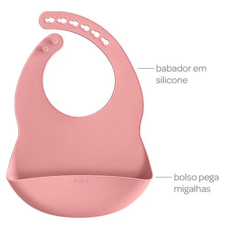 Imagem de Babador Liso Rosa Pega Migalhas Em Silicone 15640 - Buba