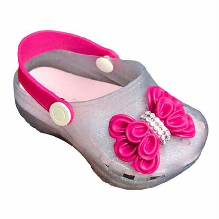 Imagem de babuche infantil juju com laço azul glitter com pink tamanho 23/24