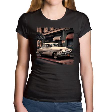Baby Look Algodão Carro retrô branco - Foca na Moda Imagem de Baby Look Algodão Carro retrô branco - Foca na Moda