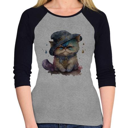 Imagem de Baby Look Raglan Gato Persa Watercolor  Manga 3/4 - Foca na Moda