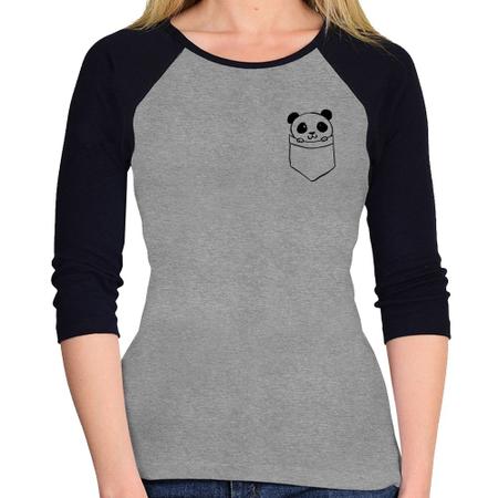 Imagem de Baby Look Raglan Pocket Panda Manga 3/4 - Foca na Moda