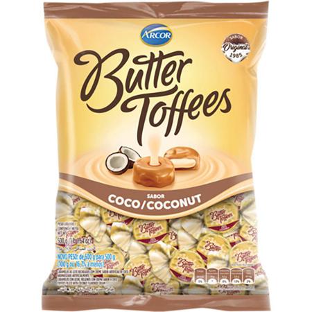 Bala Butter Toffees Coco Arcor 500g  J.A. Doces - Distribuidora de Doces  em Curitiba Online