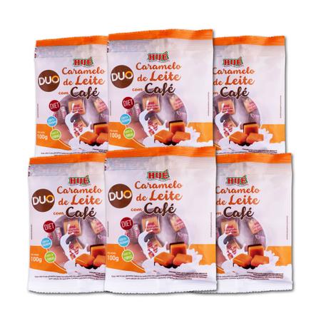 Imagem de Bala duo caramelo de leite diet com cafe 100g hué kit 6 und