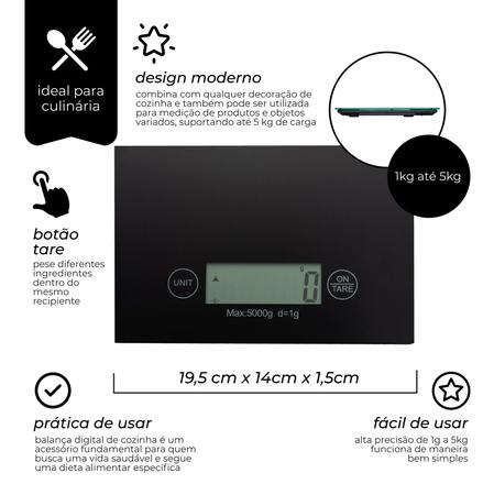 Imagem de Balança de Cozinha 5kg Vidro Precisão Digital Mimo Style