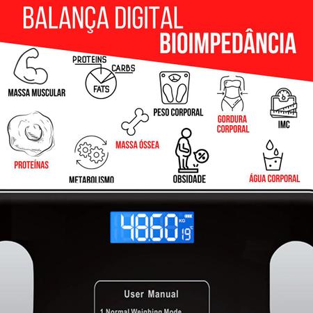 Imagem de Balança Digital Bioimpedância Com Aplicativo Bluetooth 180kg