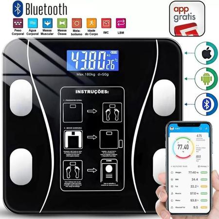 Imagem de Balança Digital Corporal até 180kg Bioimpedância Profissional Aplicativo Display Lcd Bluetooth Resultado Pelo Celular