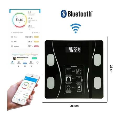 Imagem de Balança Digital Corporal Bioimpedância Aplicativo Bluetooth
