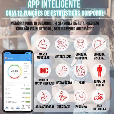 Imagem de Balança Digital Corporal Bioimpedância Banheiro 180 Kg App