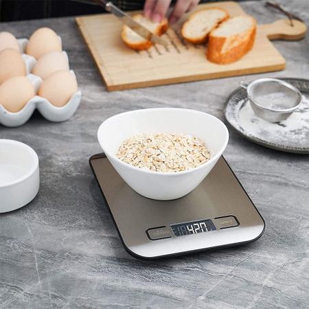 Imagem de Balança Digital de Cozinha Precisão até 10kg Inox Para Pesar Comida Fitness Nutrição Dieta Casa Alimentos Receita