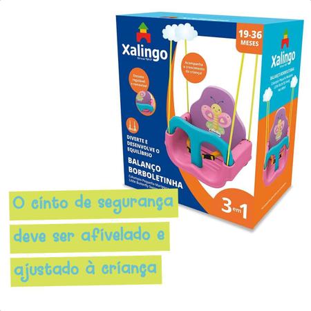 Imagem de Balanço Infantil Borboletinha Rosa e Azul Com Encosto Regulável até 23Kg Com Cinto de segurança Xalingo - 09356