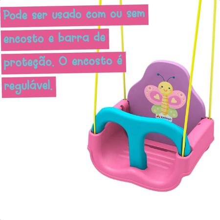 Imagem de Balanço Infantil Borboletinha Rosa e Azul Com Encosto Regulável até 23Kg Com Cinto de segurança Xalingo - 09356