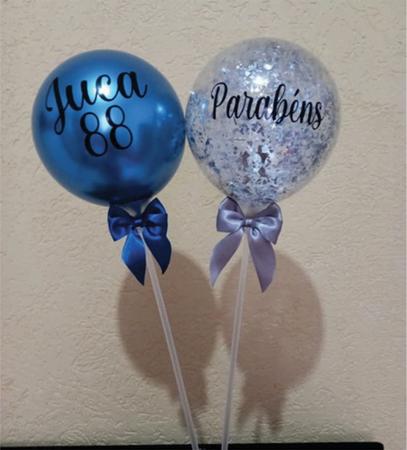 Topo de Bolo Masculino Azul Balões Parabéns