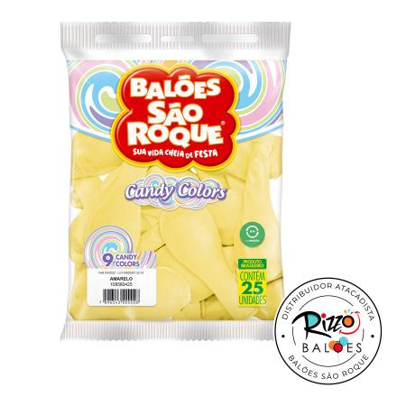 Imagem de Balão de Festa Látex Candy Colors 9''23cm - Amarelo - Caixa com 25 pacotes - 625 unidades - Atacado São Roque - Rizzo