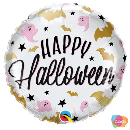 BALÃO METALIZADO HAPPY HALLOWEEN FANTASMINHAS - BALÃO METALIZADO HAPPY  HALLOWEEN FANTASMINHAS 46CM - RICA FESTAS