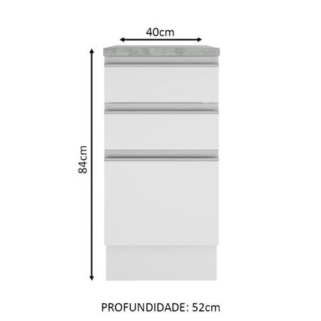 Imagem de Balcão Armário de Cozinha 40 cm 3 Gavetas Branco Glamy Madesa