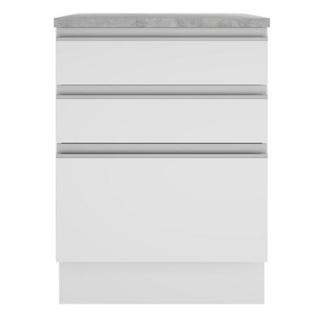 Imagem de Balcão Armário de Cozinha 60 cm 3 Gavetas Branco Glamy Madesa