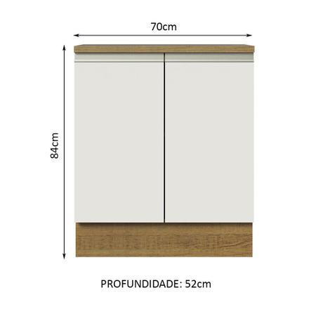 Imagem de Balcão Armário de Cozinha 70 cm 2 Portas Rustic/Branco Glamy Madesa