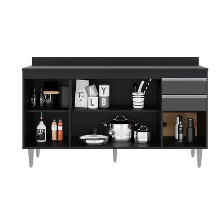 Imagem de Balcão Cozinha Ayla 150cm Preto com Grafite  C/ Tampo - Belliv Decor