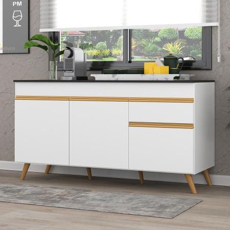 Imagem de Balcão Cozinha Gabinete Pia 150 cm 3 Portas 1 Gaveta Veneza GW Multimóveis MP3740 Branco