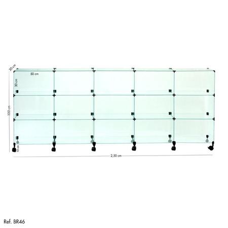 Imagem de Balcão de Atendimento Modulado em Vidro com Rodízios - 2,50 x 1,00 x 0,30