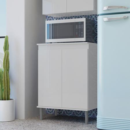 Imagem de Balcão de Cozinha Com Tampo Multiuso Gabinete 2 Portas p/ Microondas Forno Air Fryer Móveis Modulado Cor Branco BMD