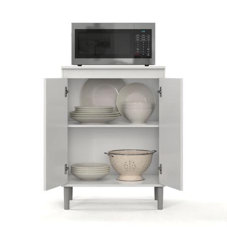 Imagem de Balcão de Cozinha Com Tampo Multiuso Gabinete 2 Portas p/ Microondas Forno Air Fryer Móveis Modulado Cor Branco BMD