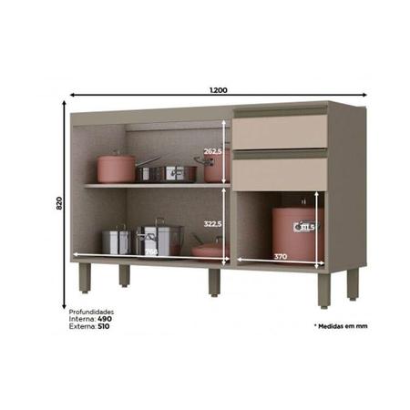 Imagem de Balcão de Cozinha  Connect c/ 3 Portas e 2 Gavetas p/ Pia Duna/Cristal - Henn