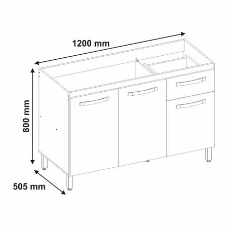 Imagem de Balcão de Cozinha Notavel New 3 Portas 1 Gaveta com Pia Branco NT3035