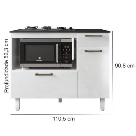 Imagem de Balcão de Cozinha para Cooktop 5 bocas Forno e Micro-ondas Zanzini Master com 2 portas 1 gaveta Branco Lacca