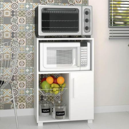 Imagem de Balcão de Cozinha para Micro-ondas - Porta e Cesta para Frutas - Acabamento BP Fosco Branco
