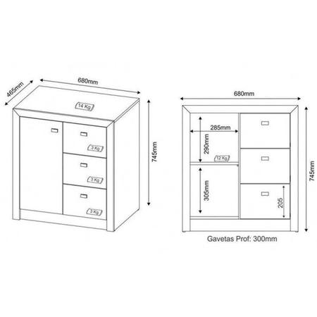 Imagem de Balcão de Escritório ME4111 c/ 1 Porta e 3 Gavetas Nogal - Tecno Mobili