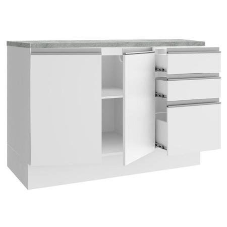 Imagem de Balcão de Pia Armário de Cozinha 120 cm 2 Portas e 3 Gavetas (Com Tampo) Branco Glamy Madesa