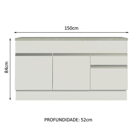 Imagem de Balcão de Pia Armário de Cozinha 150 cm 2 Portas e 2 Gavetas (Com Tampo) Branco Glamy Madesa