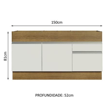 Imagem de Balcão de Pia Armário de Cozinha 150 cm 2 Portas e 2 Gavetas (Sem Tampo e Pia) Rustic/Branco Glamy Madesa