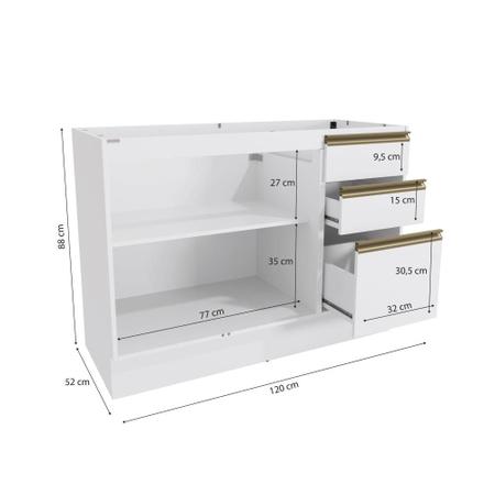 Imagem de Balcão de Pia Celeste Kappesberg 100% MDF 2 Portas 3 Gavetas Branco 120cm