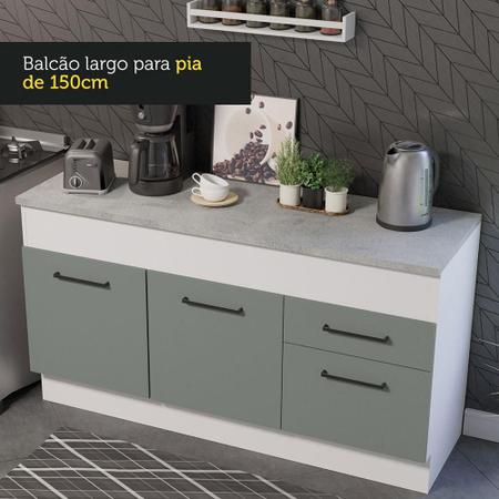 Imagem de Balcão de Pia Cozinha 150 cm 2 Portas e 2 Gavetas (Com Tampo) Branco/Cinza Agata Madesa