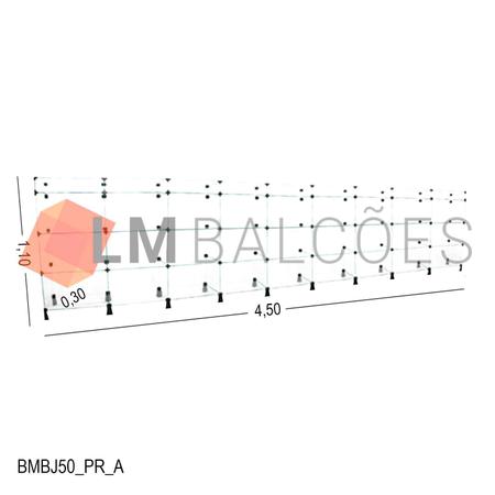 Imagem de Balcão de Vidro com Porta Bijuteria - C/ Conectivo Preto -  MOD.50 - 4,50 x 1,10 x 0,30m