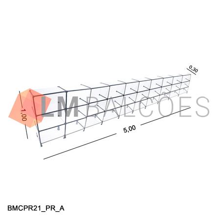 Imagem de Balcão de Vidro com Veda Pó - C/ Conectivo Preto MOD.50 - 5,00 x 1,00 x 0,30m